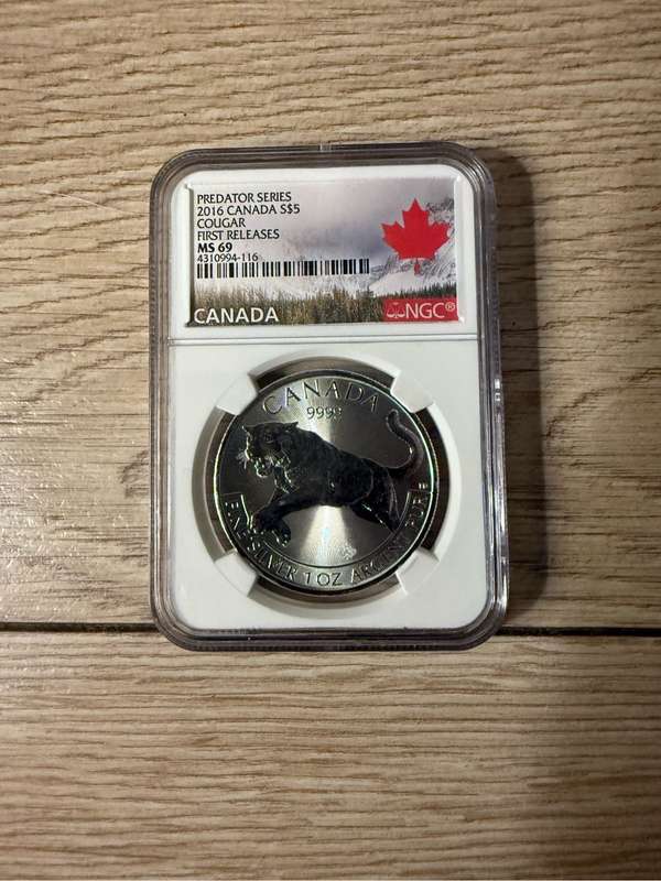 2016 Canada Silver $5 Predator Series Cougar First Release NGC MS69