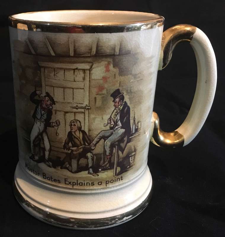 Vintage Arthur Wood Dickens Tankard - Master Bates explains a point, Oliver Twist mug