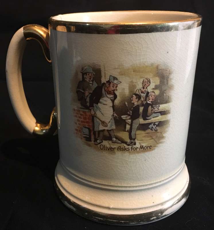 Vintage Arthur Wood Dickens Tankard - Master Bates explains a point, Oliver Twist mug