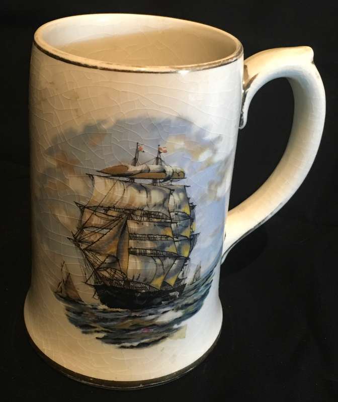 Sadler Beer Stein Tankard with Large Galleon Masked Sailing Ship - Vintage