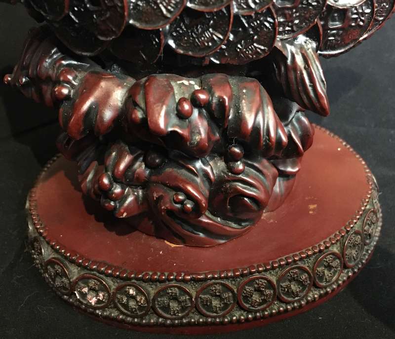 Vintage Red Resin Koi fish Figurine with Chinese Coin Scales