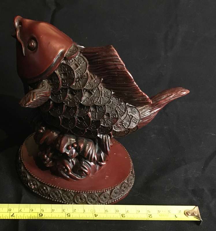 Vintage Red Resin Koi fish Figurine with Chinese Coin Scales