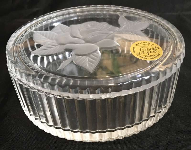 Crystal DArques frosted rose lidded trinket box