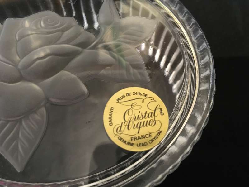 Crystal DArques frosted rose lidded trinket box