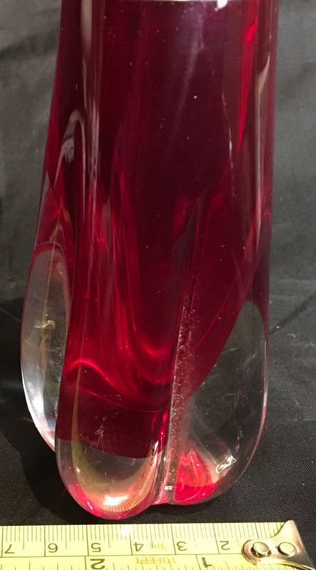 Whitefriars ruby red 5 lobed cased glass vase