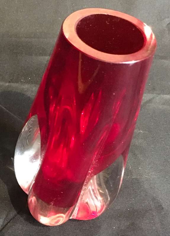 Whitefriars ruby red 5 lobed cased glass vase