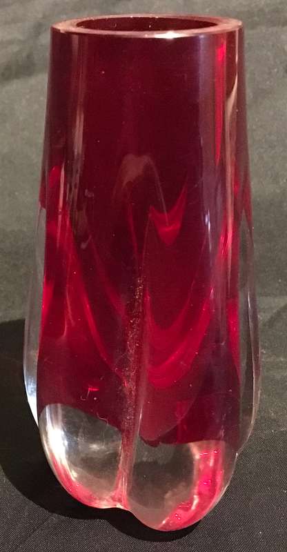 Whitefriars ruby red 5 lobed cased glass vase