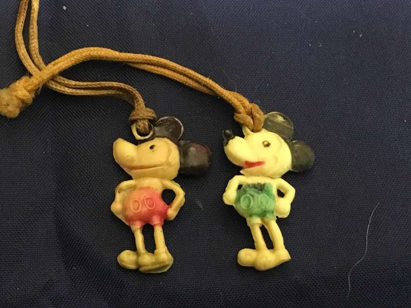 Mickey Mouse x2 Crackerjack celluloid charms