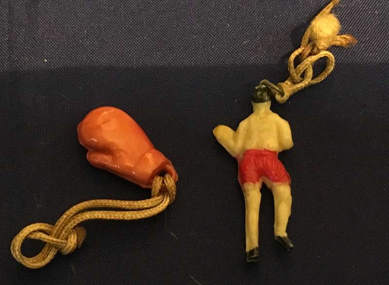 Boxer and a boxing glove Crackerjack celluloid charms