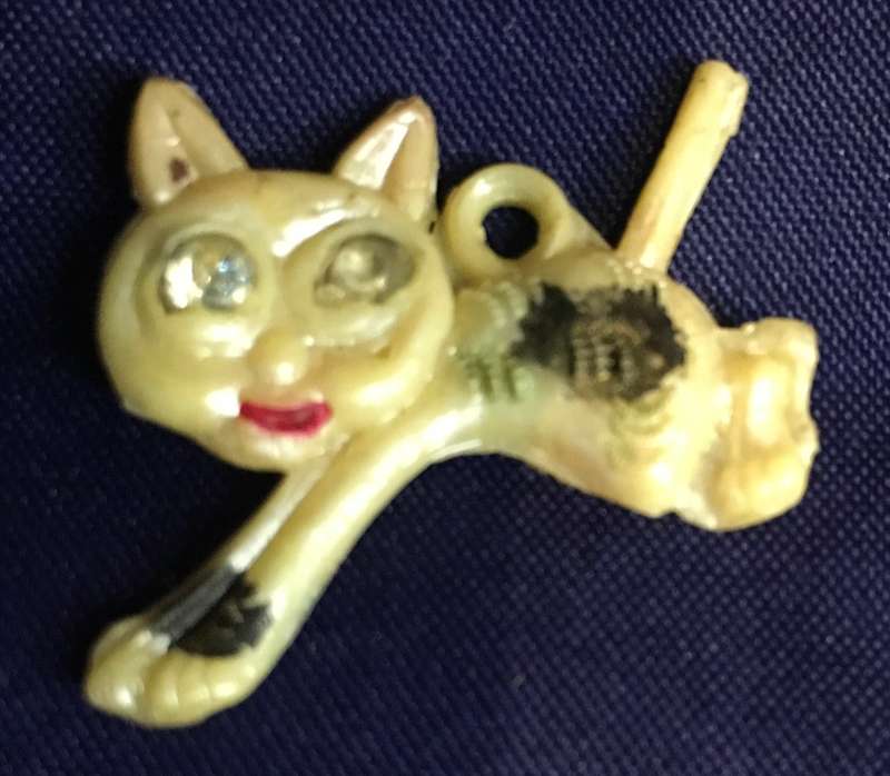Rare. Vintage 20s 30s Celluloid Cracker Jack Googly Eye Cat Lucky Bracelet Charm Prize