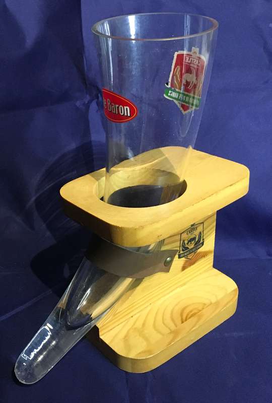 Castle The Baron horn shaped beer glass in stand