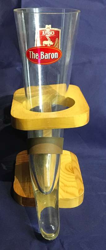 Castle The Baron horn shaped beer glass in stand