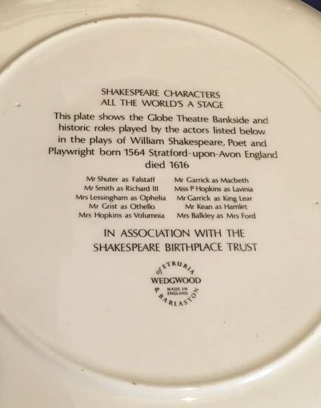 Wedgewood - Shakespeare characters - all the world is a stage wallplate