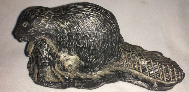 Inuit art hand carved soapstone beaver ornament
