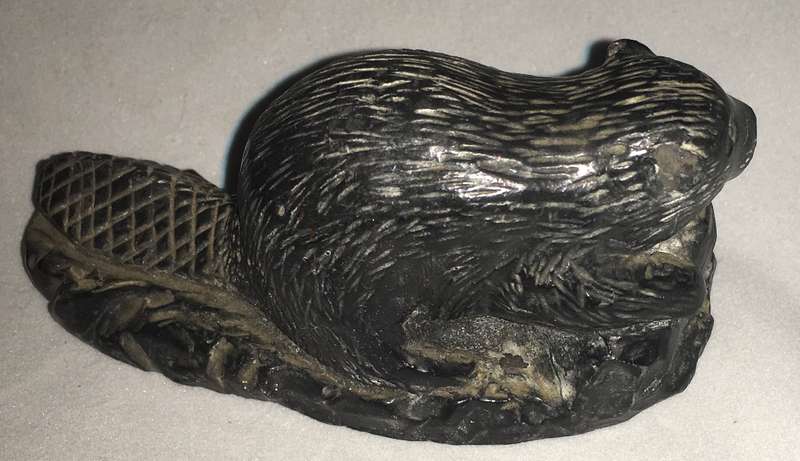 Inuit art hand carved soapstone beaver ornament