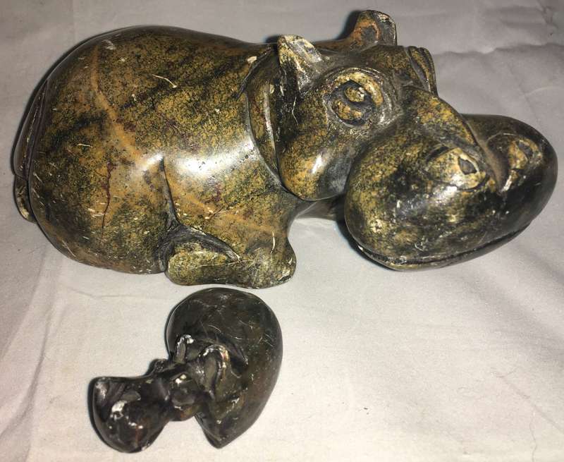 Marble mother and baby hippopotamus