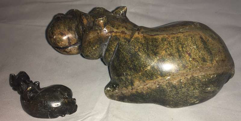 Marble mother and baby hippopotamus
