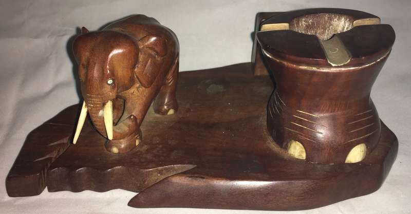 Hand carved wooden elephant smokers ashtray