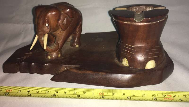 Hand carved wooden elephant smokers ashtray
