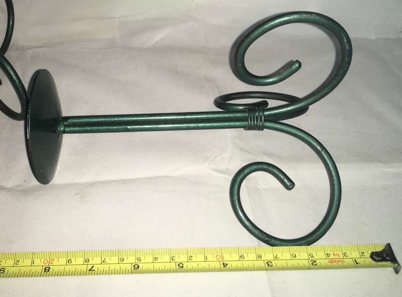 Pair green metal candle holders