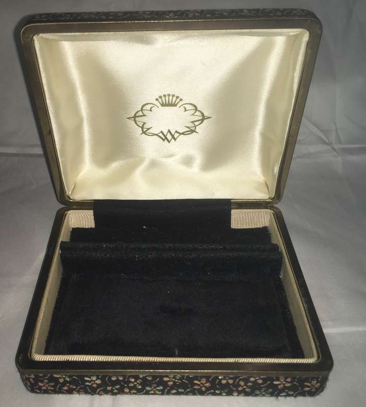 Jewellery box with silk and metallic woven cover. Vintage