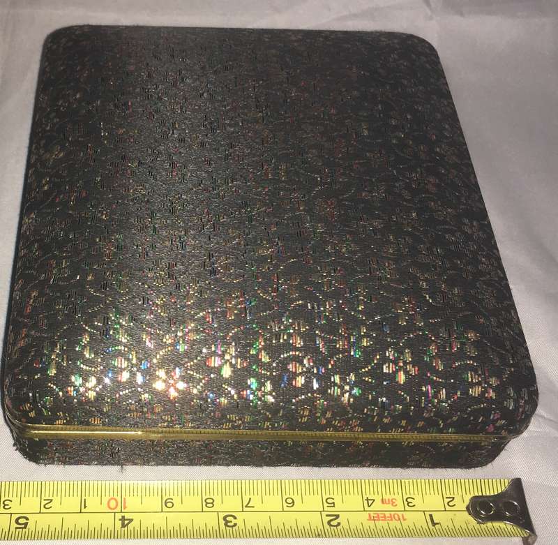 Jewellery box with silk and metallic woven cover. Vintage