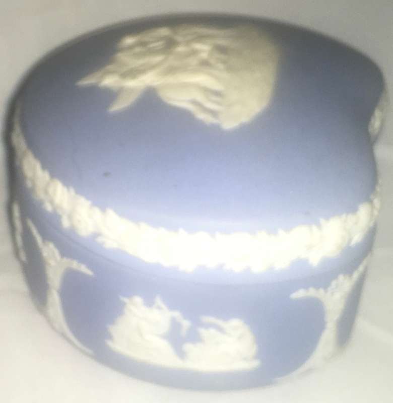 Wedgewood Jasperware powder blue kidney shaped lidded trinket box
