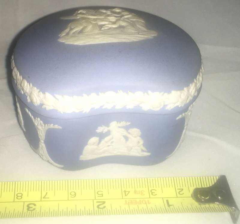 Wedgewood Jasperware powder blue kidney shaped lidded trinket box