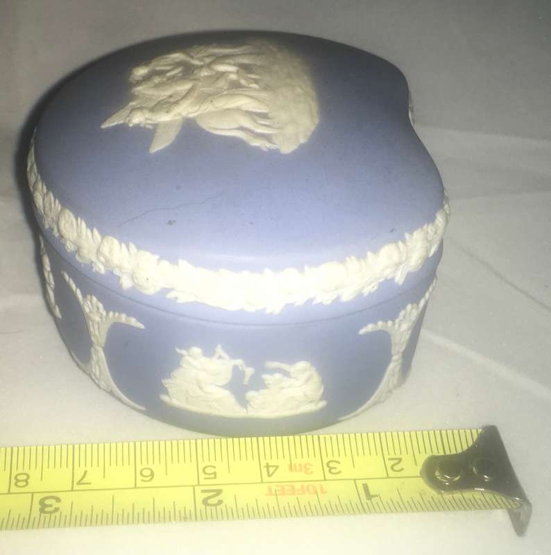 Wedgewood Jasperware powder blue kidney shaped lidded trinket box