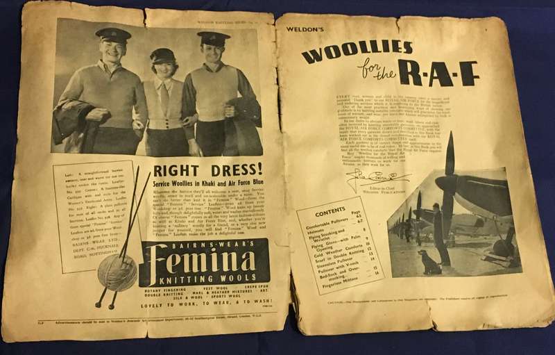 Woollies for the RAF Knitting Booklet - Weldon No. 15 - 1939 1940s Wartime WW2 Pattern
