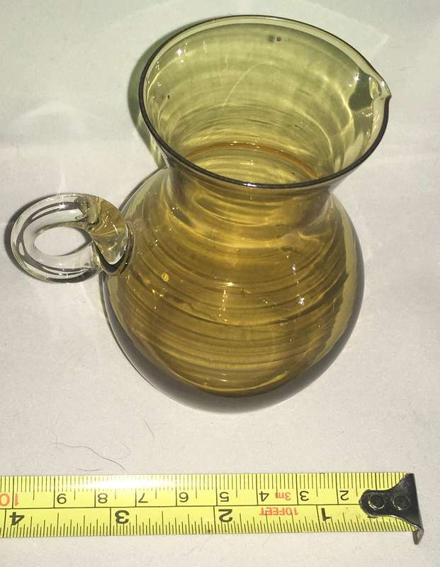 Vintage Enesco Mini Hand Blown Glass Pitcher Light Yellow Clear Handle