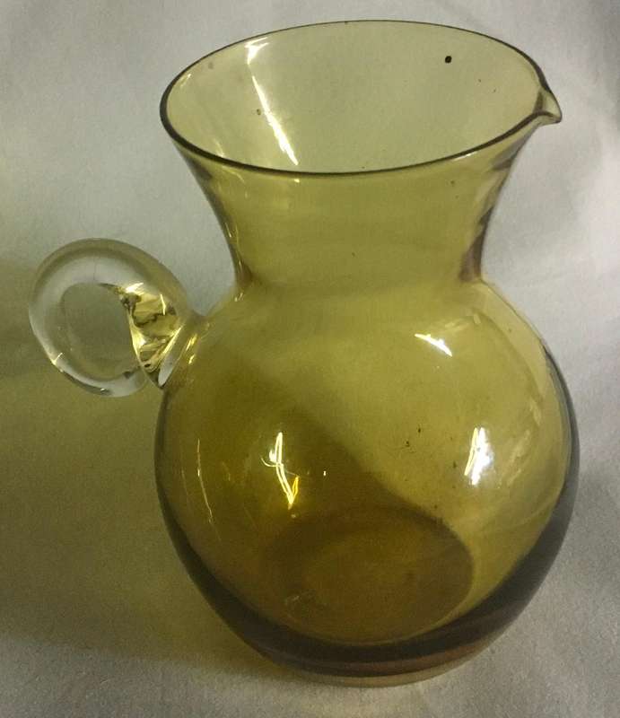 Vintage Enesco Mini Hand Blown Glass Pitcher Light Yellow Clear Handle