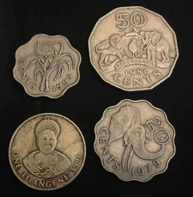 Swaziland coines: 1 Lilangeni 1996, 10 cents 1995, 20 cents 1979 and 50 cents 1981 lot