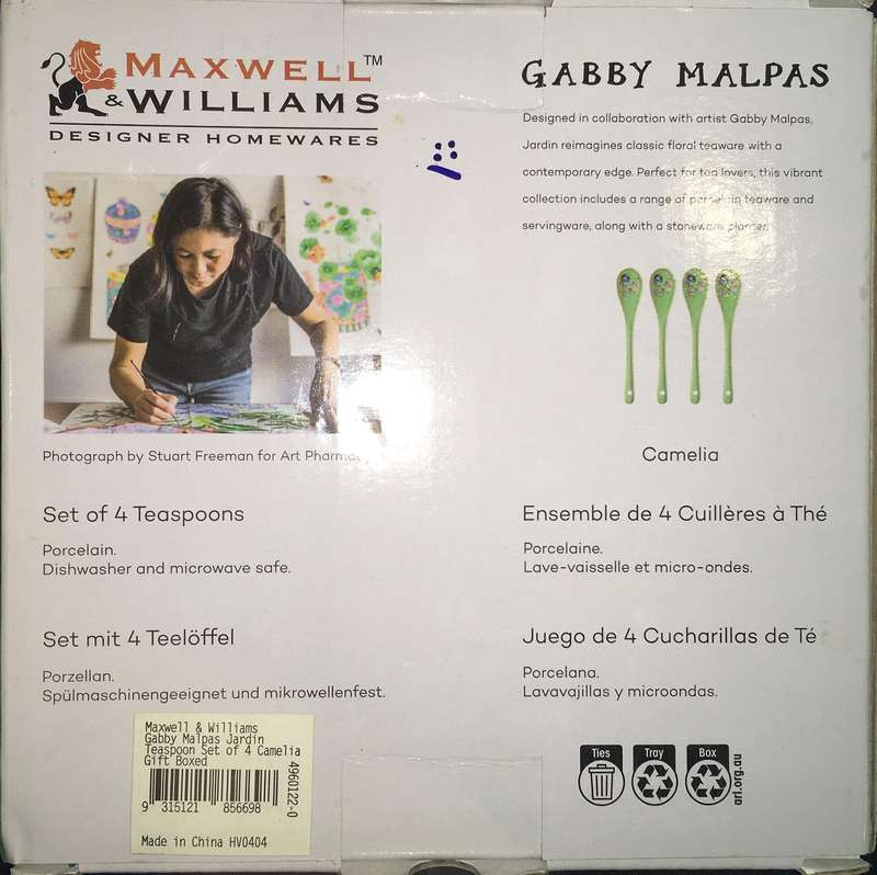 Maxwell & Williams Gabby Malpas Jardin Teaspoon, Camelia (Set of 4)