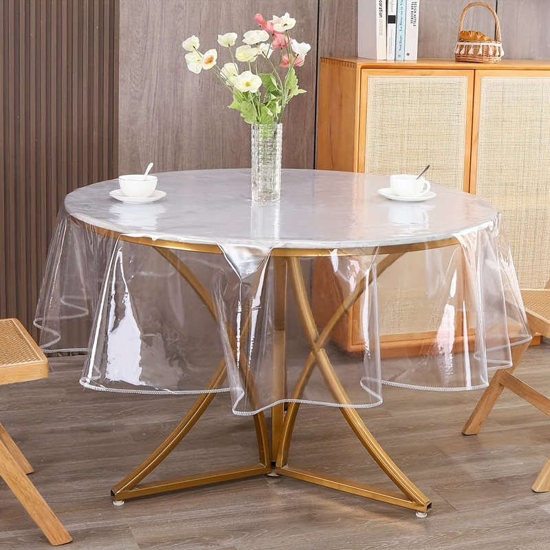 1 Piece Round Transparent Lock Edge Tablecloth, Vinyl Tablecloth, Waterproof, Oil-Proof, Stain-Proof