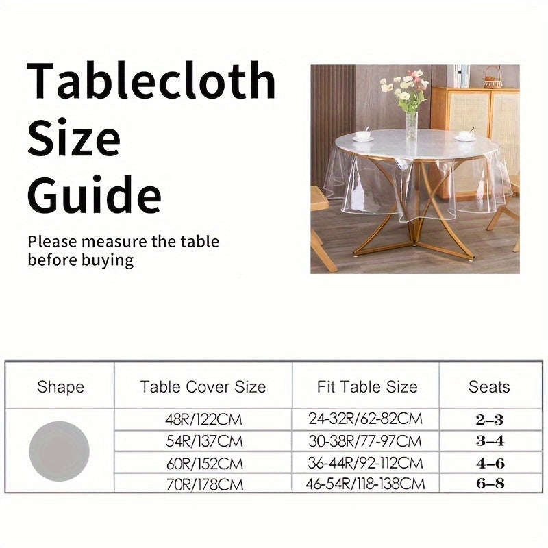 1 Piece Round Transparent Lock Edge Tablecloth, Vinyl Tablecloth, Waterproof, Oil-Proof, Stain-Proof