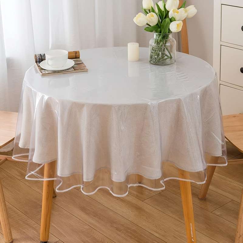 1 Piece Round Transparent Lock Edge Tablecloth, Vinyl Tablecloth, Waterproof, Oil-Proof, Stain-Proof