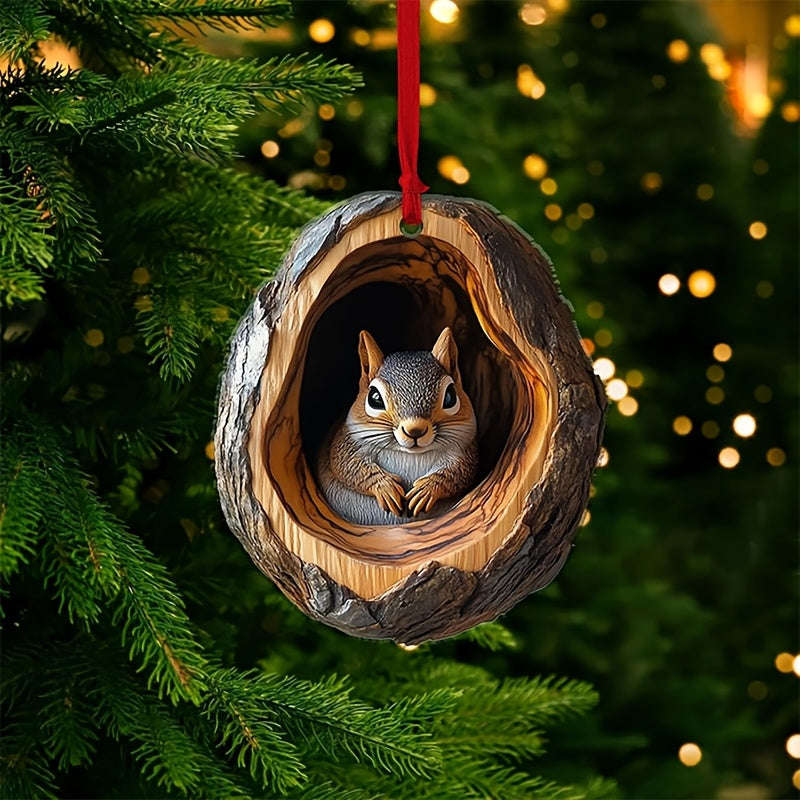 1pc Acrylic Forest Animal Christmas Tree Ornament - Plastic Hanging Decoration For Christmas,