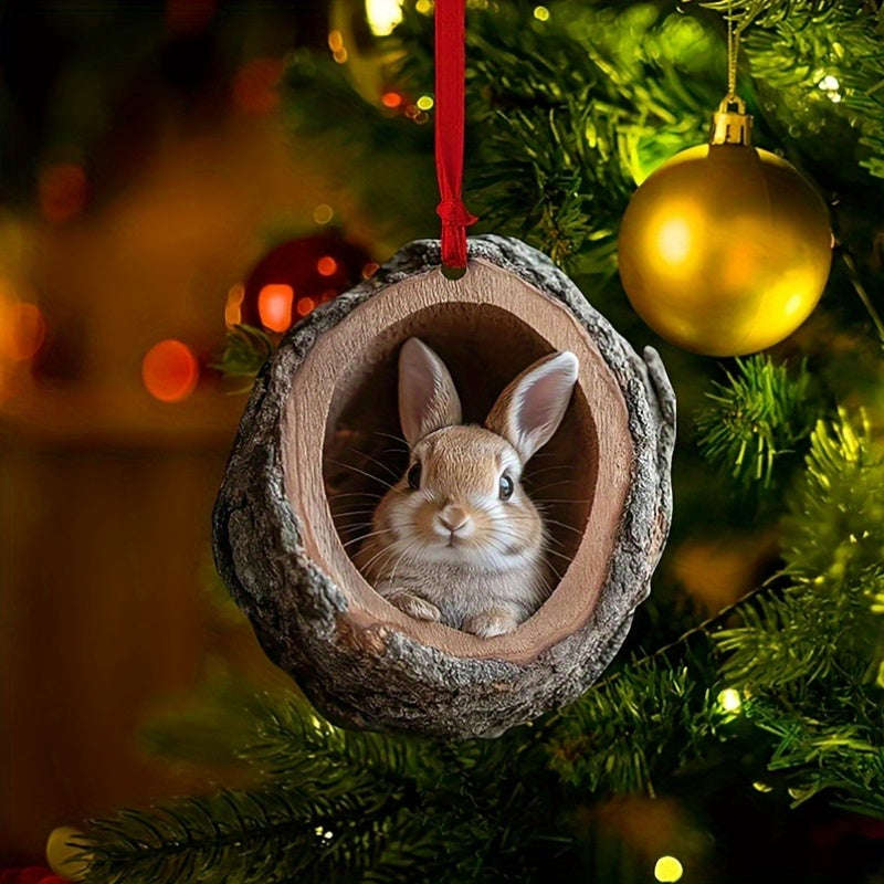 1pc Acrylic Forest Animal Christmas Tree Ornament - Plastic Hanging Decoration For Christmas,