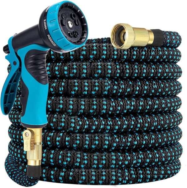 Extendable 15m Garden Hose, Kink-Free, With 10-Function Nozzle