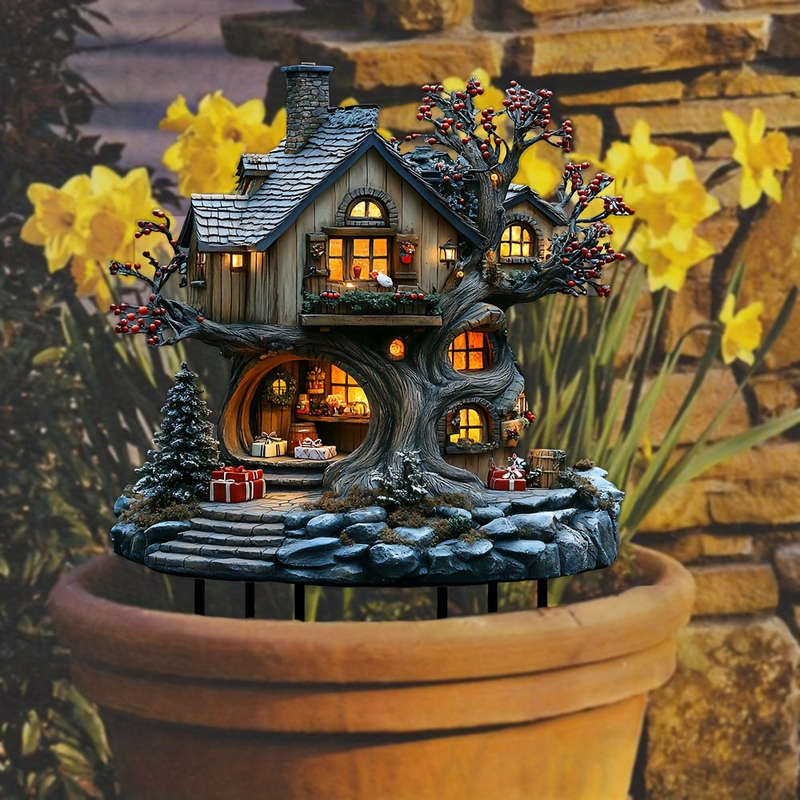 Charming Christmas Fairytale Acrylic Tree House Sculpture -