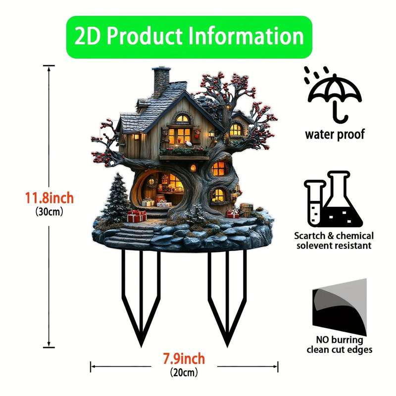Charming Christmas Fairytale Acrylic Tree House Sculpture -