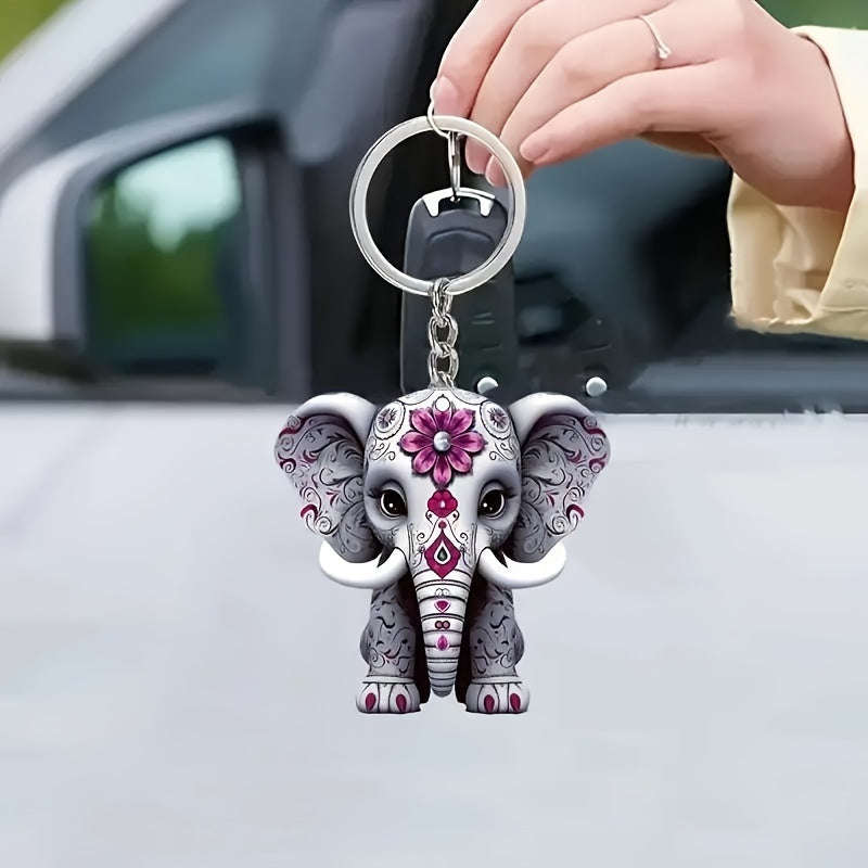 Charming Acrylic Elephant Keychain,