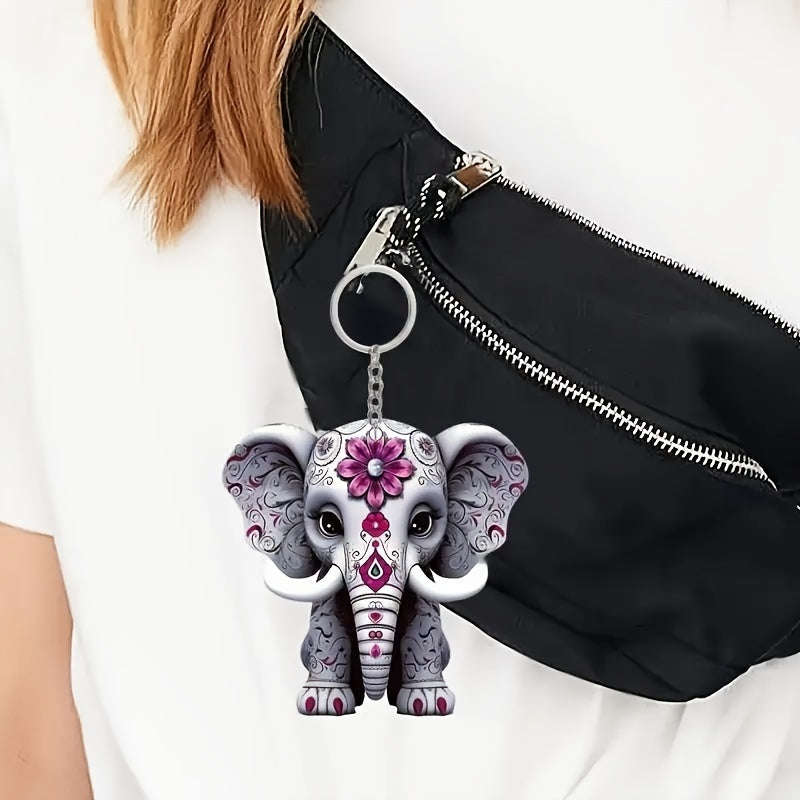 Charming Acrylic Elephant Keychain,