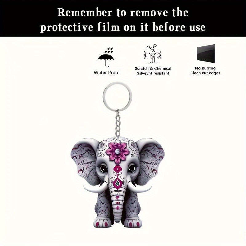 Charming Acrylic Elephant Keychain,