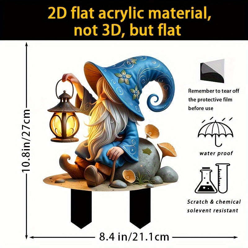 Christmas Elf Garden Stake With Lantern - Weather Resistant Acrylic Yard Sign,