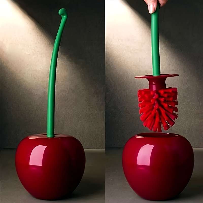 1 Set Novelty Cherry-Shaped Plastic Toilet Brush With Holder
