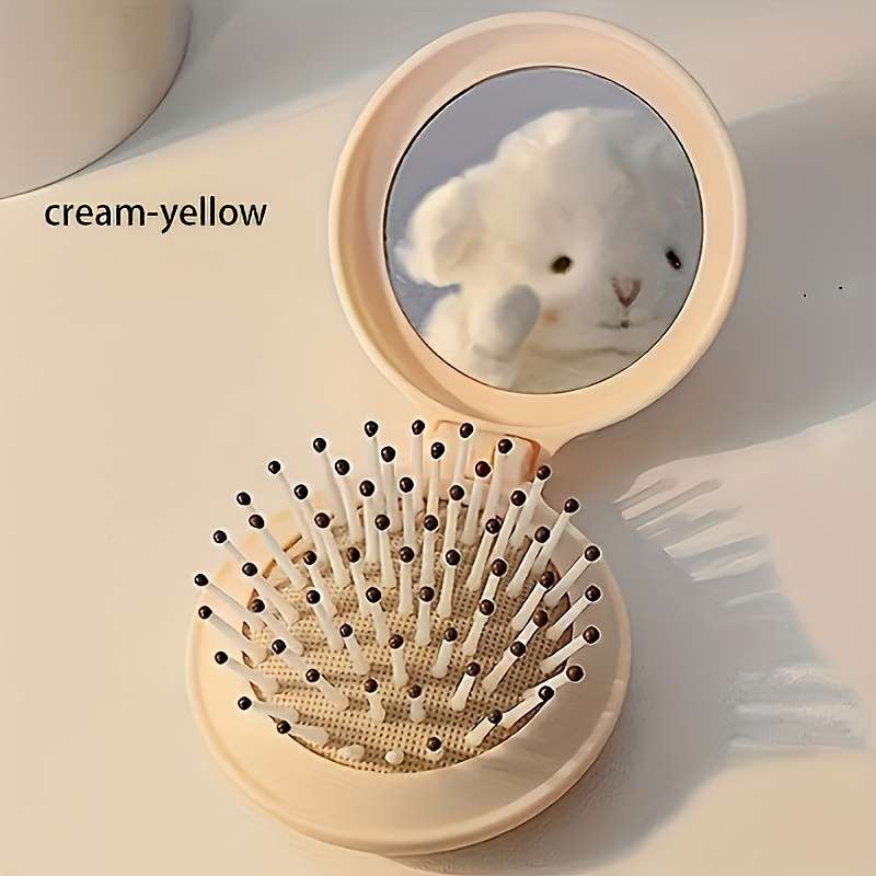 1pc Travelmate Portable Folding Hair Brush With Mirror