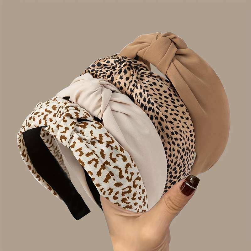 4Pcs Elegant Leopard Print Fabric Hairbands