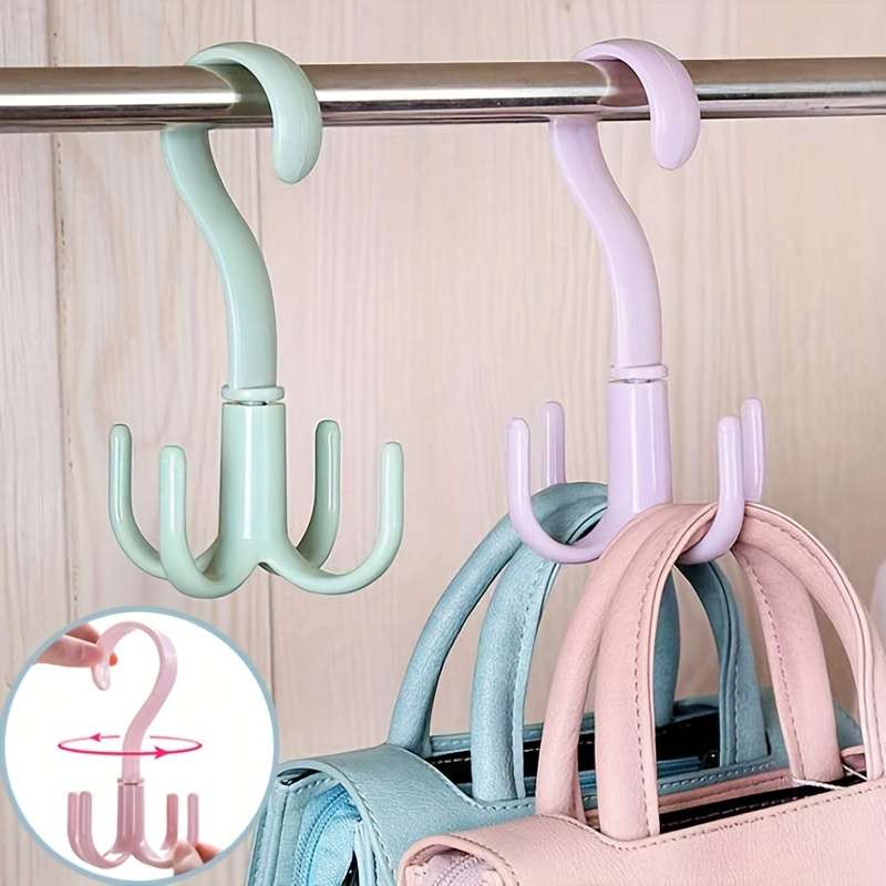 4pcs 360-Degree Rotatable Four-Claw Hook For Wardrobe And Tie Drying